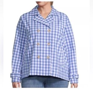 St. John's Bay double breasted Checkered trench jacket Pea Coat gingham checked